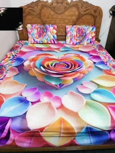100 Waterproof 3D priment bed shet with two pillow cover size 75 85 double size