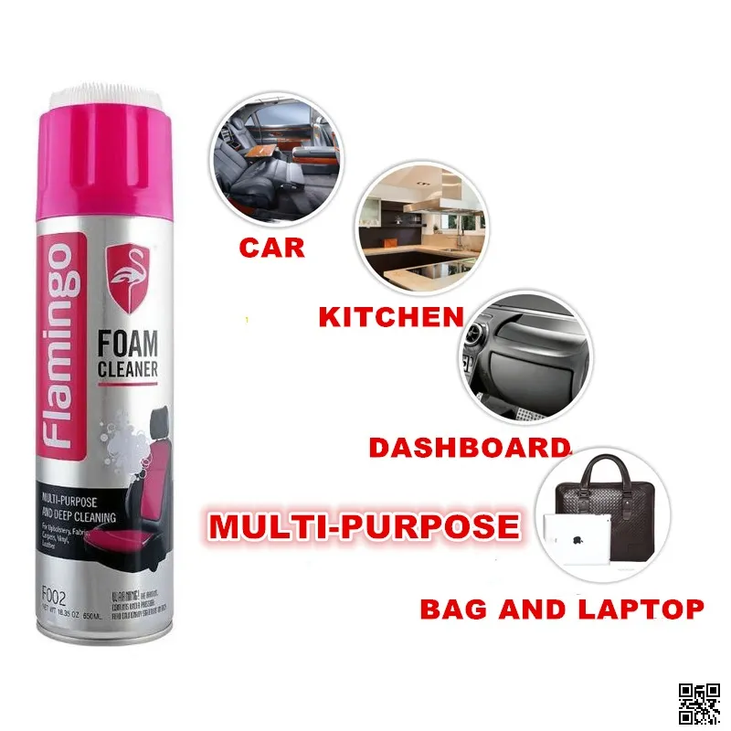 Flamingo Multi Purpose Foam Cleaner with Brush 650 ml Dry Wash Foam Cleaner Spray
