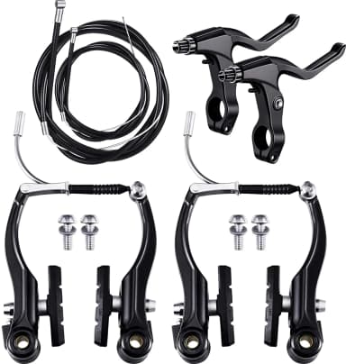 Complete Bike Brake Set Black Front and Rear Bike MTB Hybrid Brake Inner and Outer Cables and Lever Kit Includes Callipers Levers Cables Black