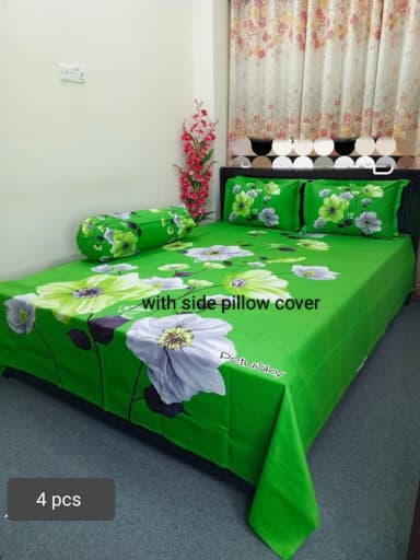 luxury panel cotton double size twill panel bed sheet size 7 4 8 3 feet King size with two pillow cover
