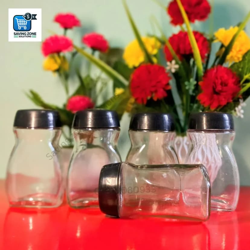 Image of 6 pcs 120ml GIlass Food Jar Black Lid Coffee Spices Dry Food Storage Container Airtight Glass Jar