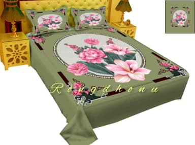 New Single Flower Double Size Panel Bed Sheet With Two Matching Design Pillow Covers For Big Bed Size 7 5 8 5 Feet