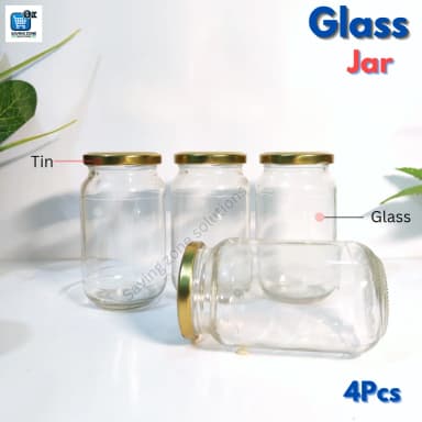 500 ml 4 Piece Fully Airtight Glass Jar Set for Kitchen and Dining Food Grade Glass Containers with Durable Steel Lids