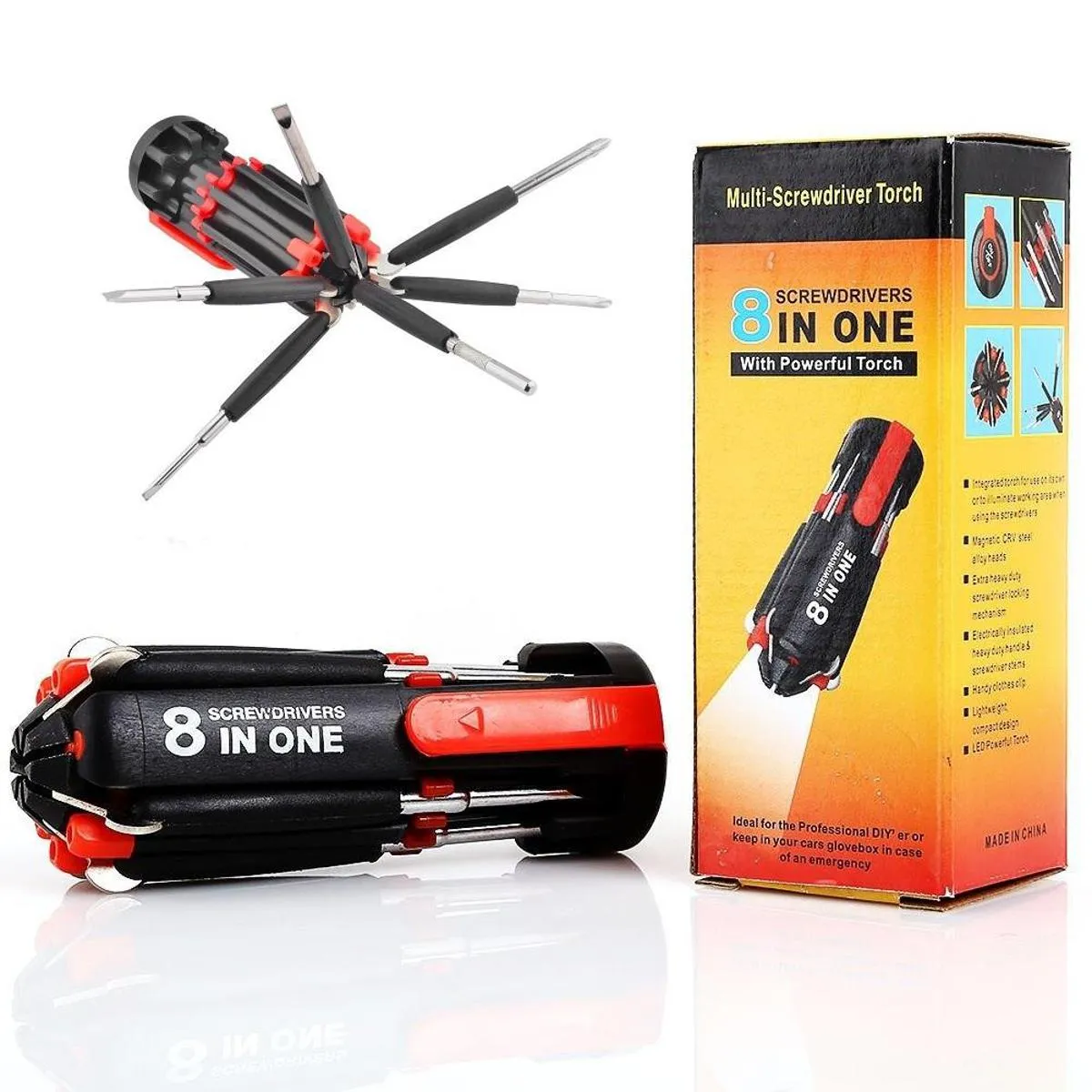 Quirky Finds 8 In 1 Multi Function Screwdriver With Powerful Torch Light 8 In 1 Multi Screwdriver With 6 LED Torch Light