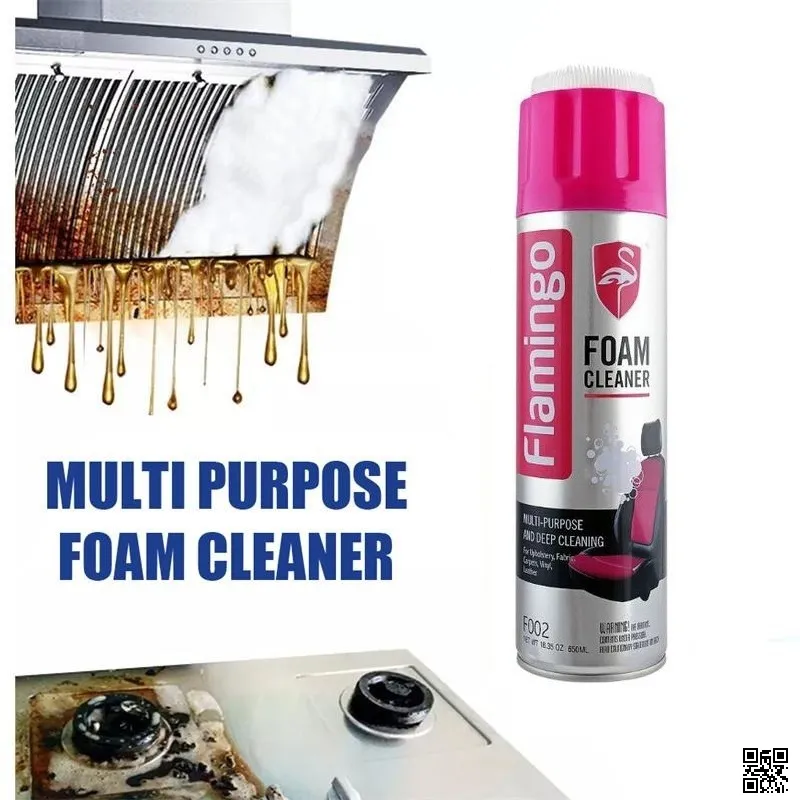 Flamingo Multi Purpose Foam Cleaner with Brush 650 ml Dry Wash Foam Cleaner Spray 4