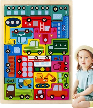 Wooden Puzzle Kids Toy Wood Jigsaw Puzzles Cartoon Vehicle Baby Learning Educational Tool