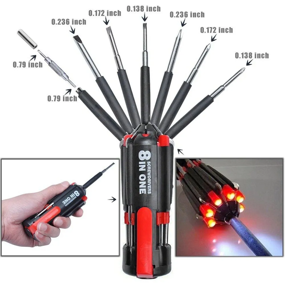 Quirky Finds 8 In 1 Multi Function Screwdriver With Powerful Torch Light 8 In 1 Multi Screwdriver With 6 LED Torch Light thumbnail 3