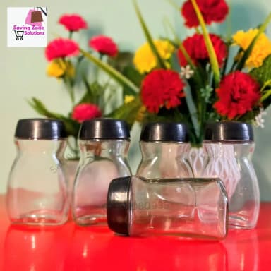 4 Pcs 120 ml Glass Jar with Black Lid Compact Stylish Multipurpose Glass Jar for Kitchen Glass Jar Container Premium Glass Jar