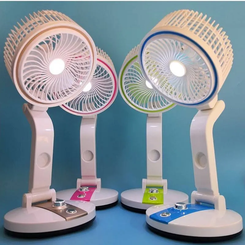 Rechargeable Mini 360 Degree Folding Table Lamp Built In Battery Desktop Fan Desk Light USB Rechargeable Folding Fan with LED Light