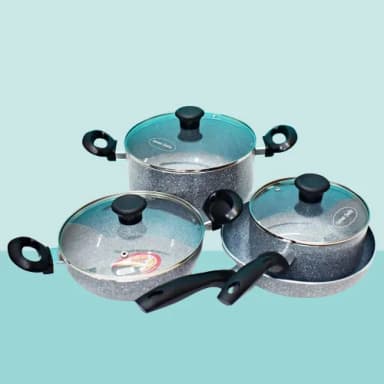 Experience Superior Cooking With Kiam Non Stick 7 In 1 Piece Non Induction Cookware Set Marble Coating Level Up Your Culinary Skills