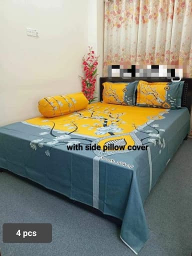 new collection luxury cotton double size twill panel bed sheet size 7 5 8 5 King size with two pillow cover