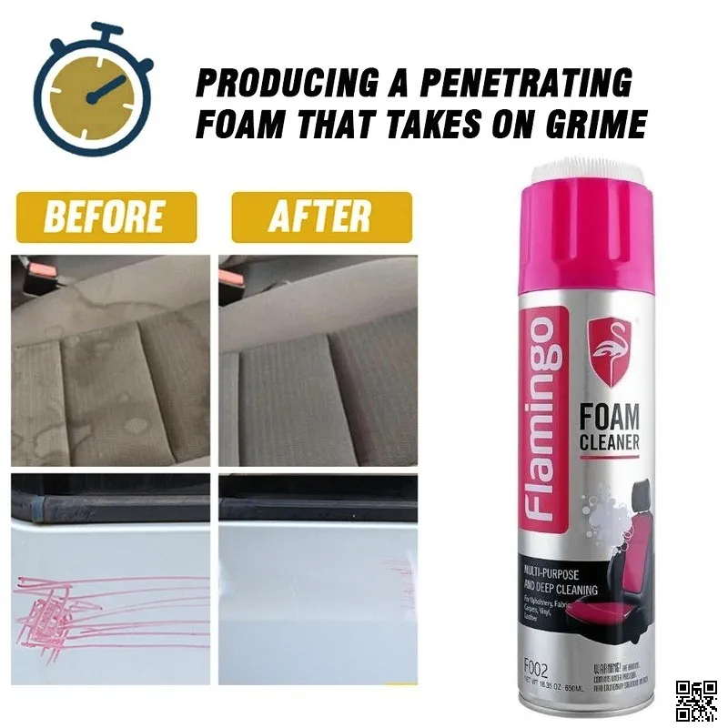 Flamingo Multi Purpose Foam Cleaner with Brush 650 ml Dry Wash Foam Cleaner Spray thumbnail 3