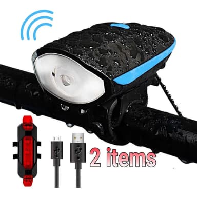 2 in1 USB Bicycle Light Set Rechargeable LED Bike Front Light with Horn and Rear Back Tail Light Super Power Waterproof Safety Cycling Light Bicycle Accessories