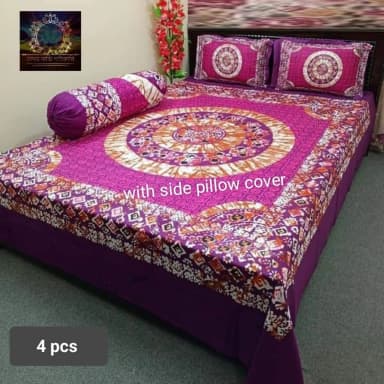Eid collection luxury cotton double size twill panel bed sheet size 7 5 8 5 King size with two pillow cover