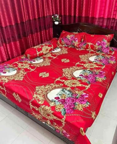 A tuwil panel cotton double size twill panel bed sheet size 7 8 feet King size with two pillow cover