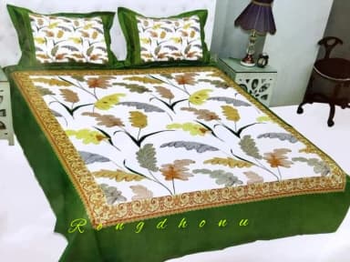 New Single Flower Double Size Panel Bed Sheet With Two Matching Design Pillow Covers For Big Bed Size 7 3 8 3 Feet