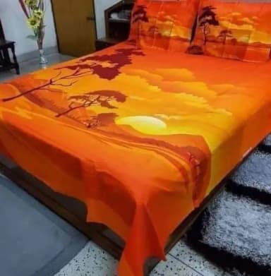 Double Size 7 5 x 8 5 Feet Cotton Twill Panel Flat Type Hand Washable Bed Sheet Set With Matching 2 Pillow Covers