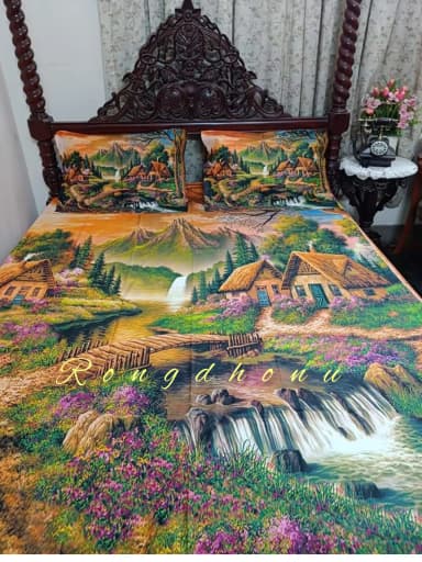 Elevate Your Bedding Immerse Yourself in Comfort and Style with Cotton Double Size Twill Panel Bed Sheet 7 5x8 5 ft King Size and Two Pillow Covers