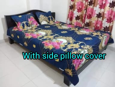A tuwil panel cotton double size twill panel bed sheet size 7 8 feet King size with two pillow cover