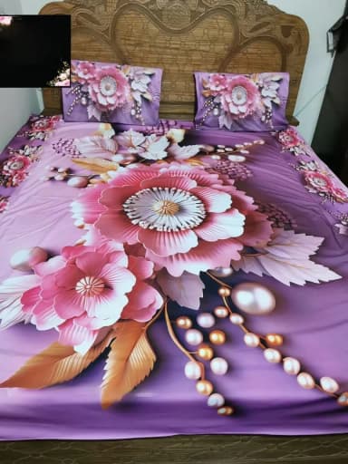100 Waterproof 3D priment bed shet with two pillow cover size 75 85 double size