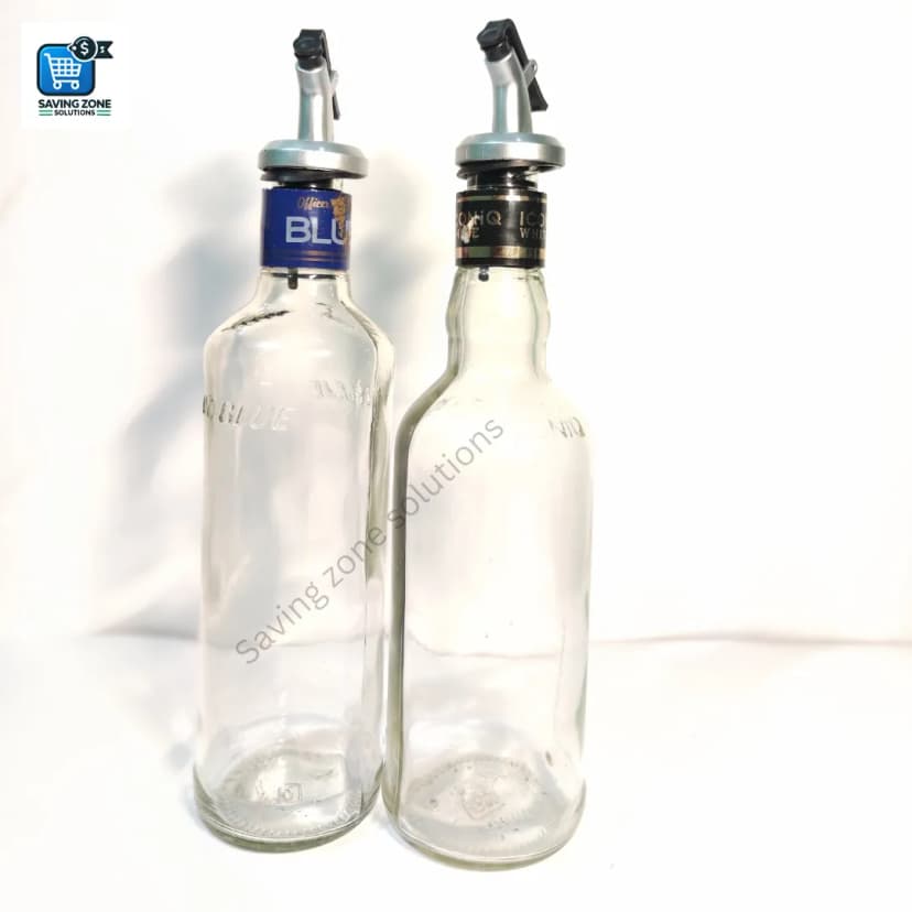 Image of 375ml Crystal Clear Square Shaped Glass Oil Dispenser Bottle with Lever Release Stopper Snap Flip Top Lid Bottle for Olive Oil Vinegar