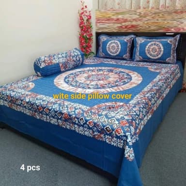 Eid collection luxury cotton double size twill panel bed sheet size 7 5 8 5 King size with two pillow cover