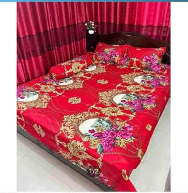 A tuwil panel cotton double size twill panel bed sheet size 7 8 feet King size with two pillow cover