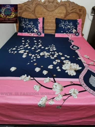 King size luxury cotton panel bed sheet with two pillow cover size 7 5 8 3 feet King size