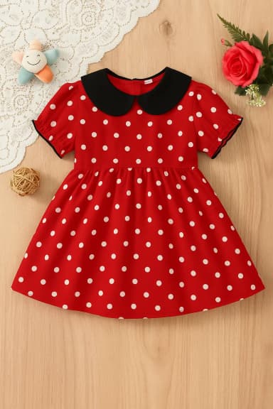 Stylish Black White Polka Dot Dress for Girls Classic Peter Pan Collar