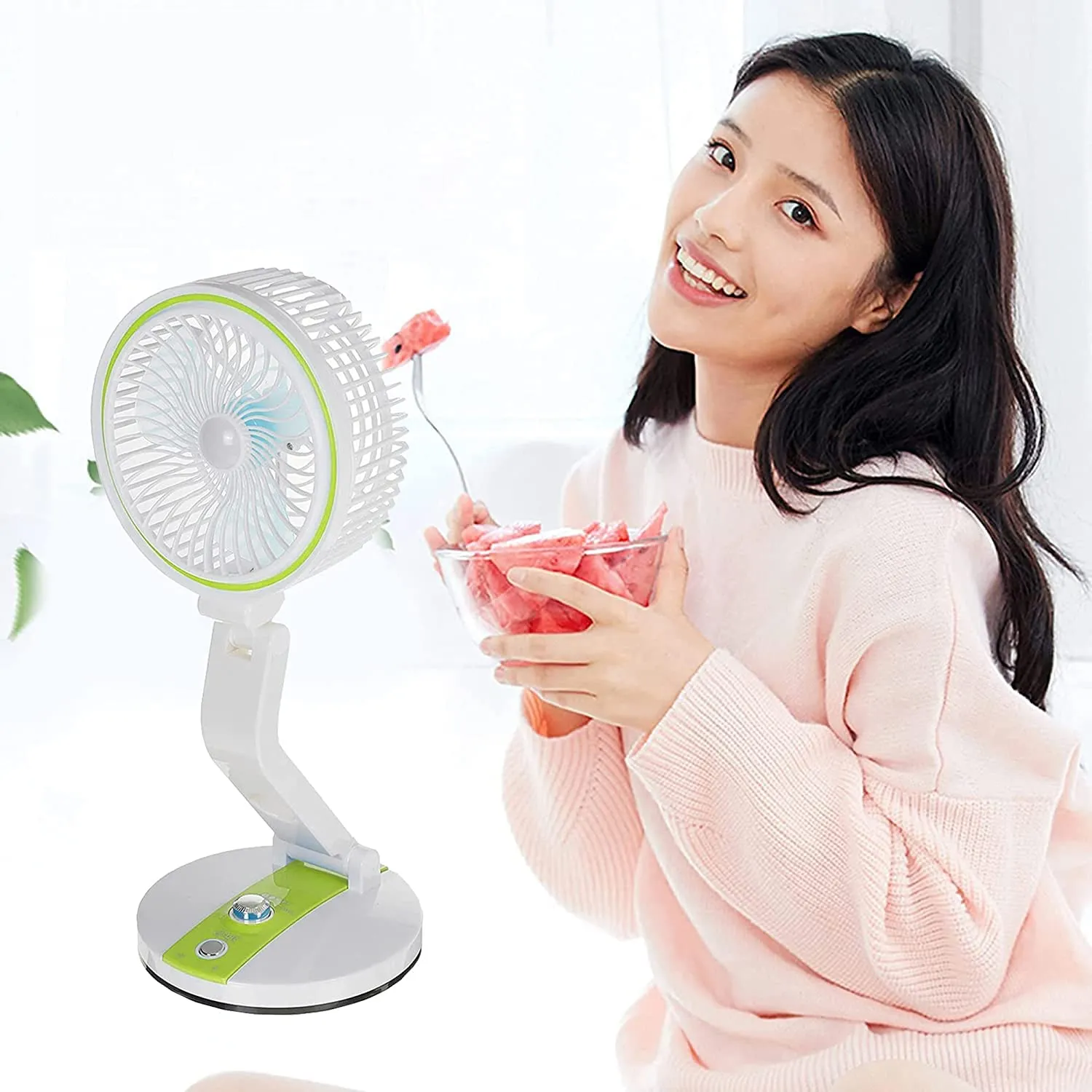 Rechargeable Mini 360 Degree Folding Table Lamp Built In Battery Desktop Fan Desk Light USB Rechargeable Folding Fan with LED Light 3
