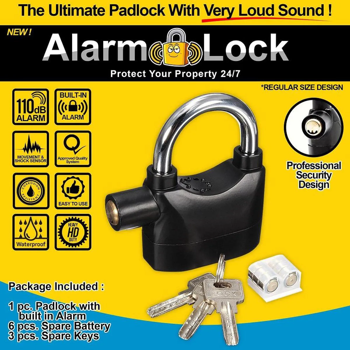 Tuch Alarm Padlock for Anti Theft Alarm Lock for Shed Garage Bike Motorbike Door Car Padlock Safety Lock Black thumbnail 2
