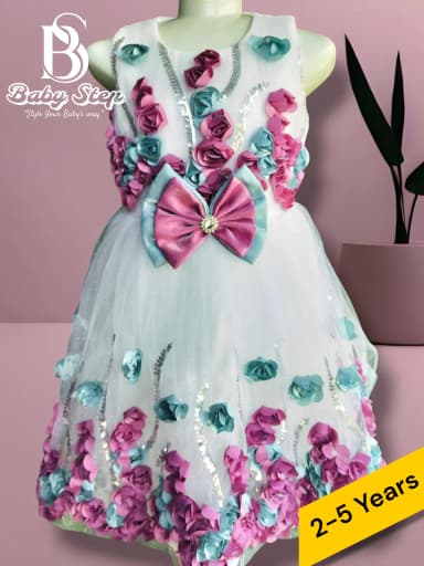 Elegant Floral Baby Girl Dress White Blue 1 5 Years
