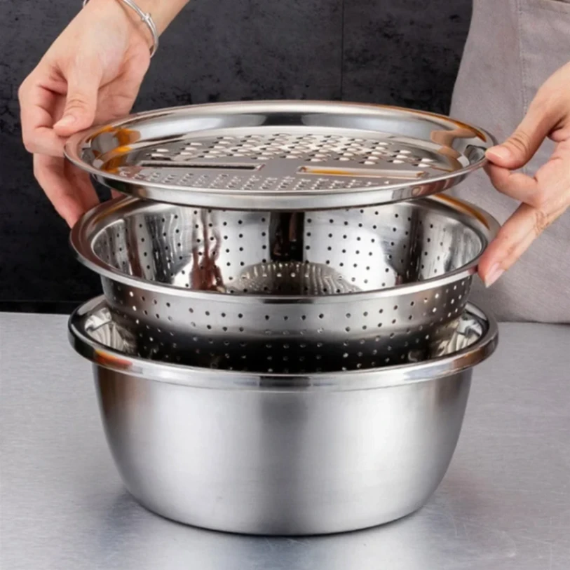 Stainless steel 3 in 1 vegetable cutter & drain basket 1