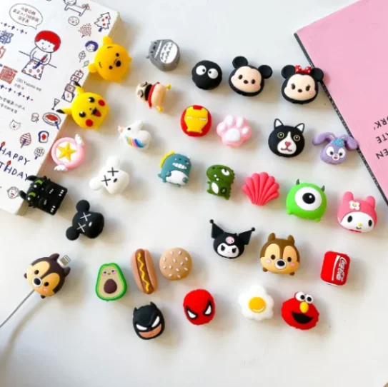 Cable Protector Anti-break Data Cable Silicone Protective Sleeve 3D Cute Cartoon Head Case Cover Set for All Phone 2