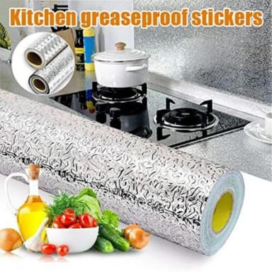 Kitchen oil resistant Sticker (Silver), Aluminum Foil Oil-Proof Sticker, Anti-fouling High-Temperature Self-Adhesive Wallpaper Wall Sticker