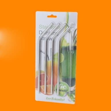 4 Pcs Reusable Stainless Steel Drinking Straw with Cleaner Brush