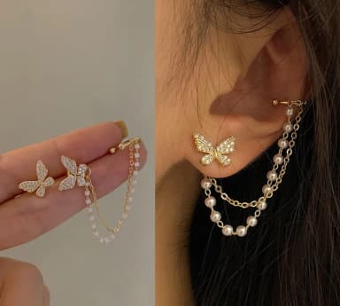 Trendy Korean Elegant Cute Fashionable Rhinestone Butterfly Stud Earrings for Girls Simple Stylish - Pearl Stud Earring for Women Simple New Collection