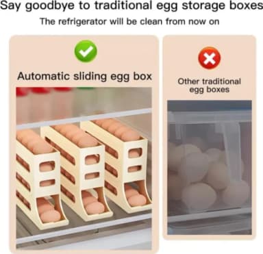4-Tier Egg Holder for Fridge – Auto-Rolling, Space-Saving Egg Dispenser with Large Capacity (Holds 30 Eggs)