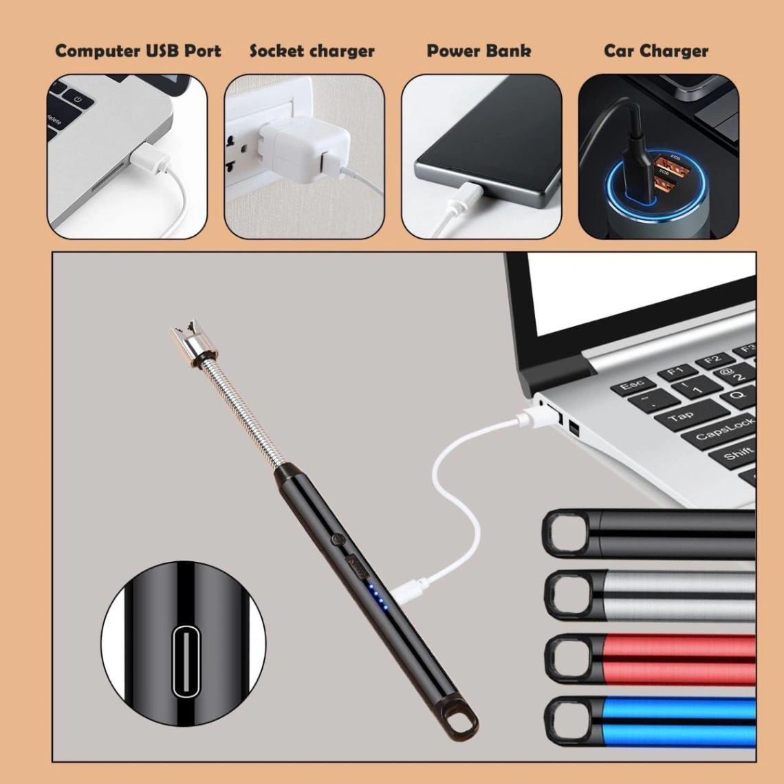 Rechargeable USB Electric Lighter for Candle, Camping, BBQ 5