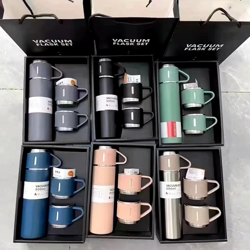 Vacuum Flask Gift Set -Vacuum Flask Set with 3 Cups/ Stainless Steel Vacuum Flask Set/ Coffee Mug/ Tea Mug/ Travel Mug 5