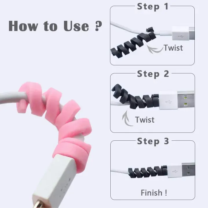 Universal Twist Charging Cable Protector Saver Cover For USB Charger Cable Cord Protective Sleeve For Phones Computer 5piece 3