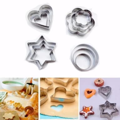 12pcs/Set Stainless Steel Cookie Cutter ( 4 Shapes) Round Heart Star Shape Biscuit Cutters for Kitchen Baking