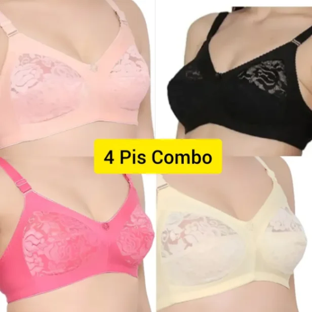 4 Pieces of Standard Quality Full Half Net Bra for Women & Girls 4