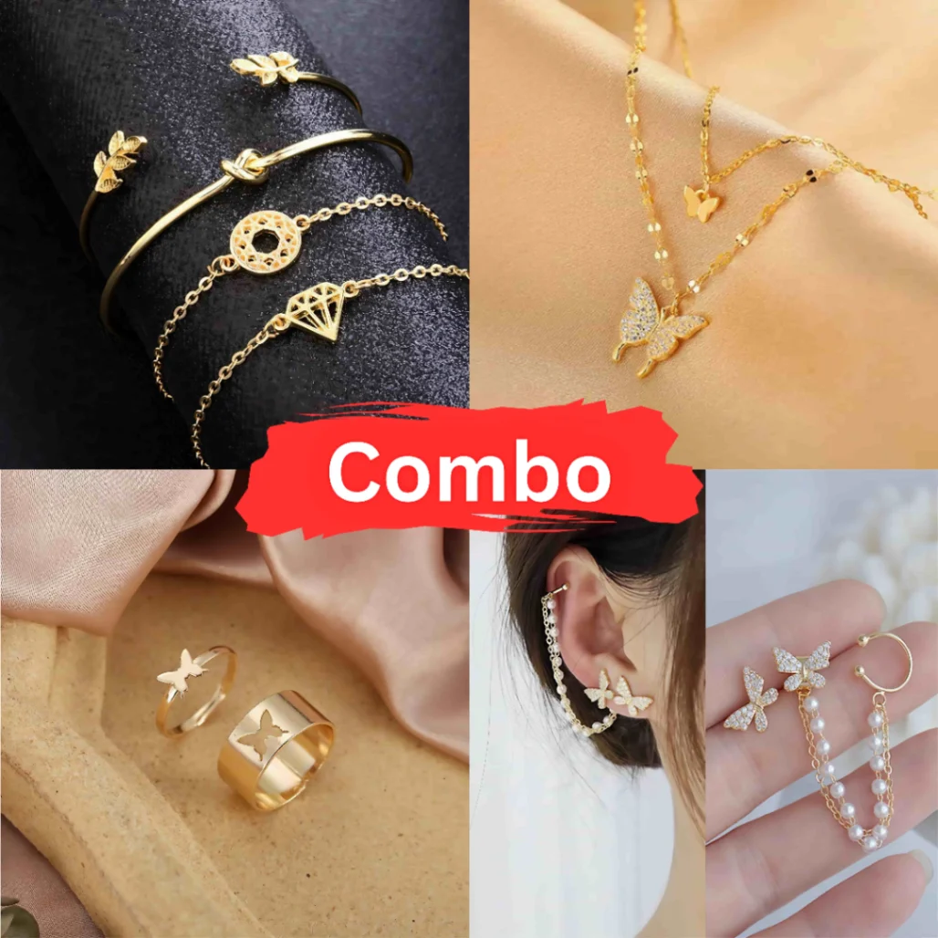 Elegant Butterfly Jewelry Combo Set – Rings, Earrings, Necklace & Bracelets | Trendy Korean-Inspired Accessories for Women & Girl 2