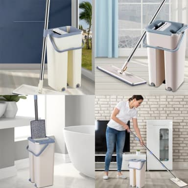 Scratch Cleaning Mop with Bucket, Floor Mop with Flat Microfiber Cleaning Cloth And Bucket Set