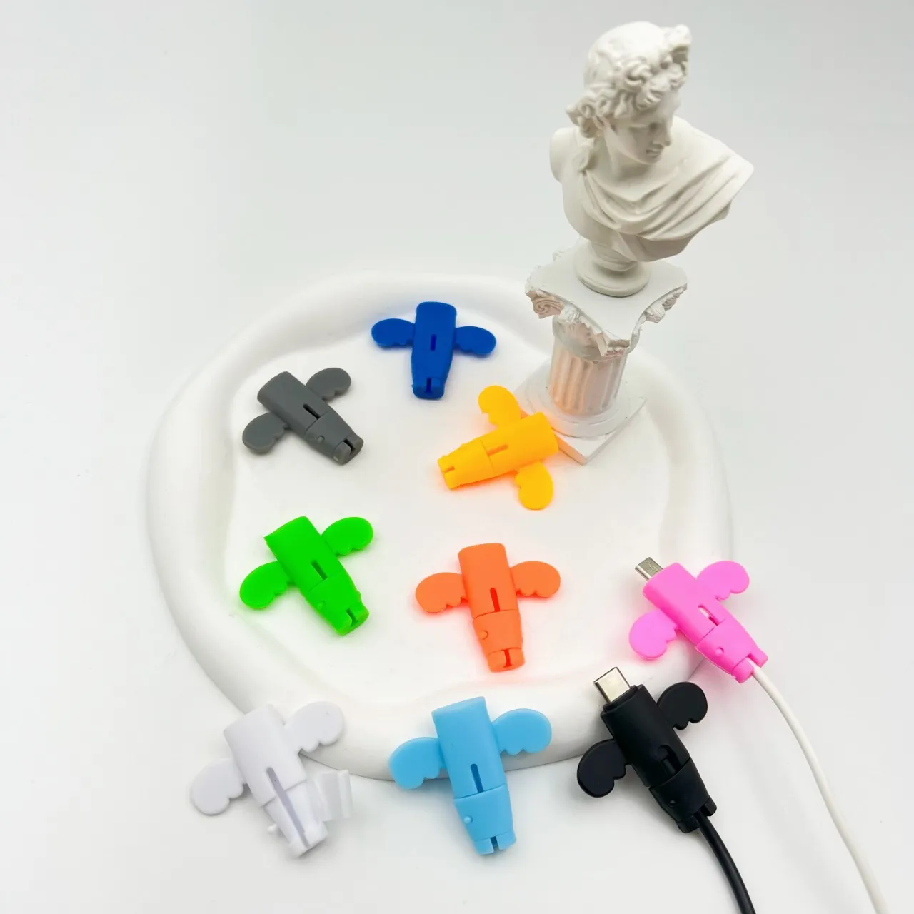 2 Pcs Little Angel Data Cable Connector Protective Cover anti-Breaking Elastic Charger Cable Saver for Data Charging Cables safety 3