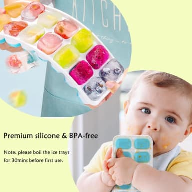 Silicone Ice Cube 14 Trays with Lid with Easy Release & Durability, Stackable & Bpa Free Ice Tray for Drinks, Fruit, Yogurt, Cocktail, Flexible Ice Trays for Freezer