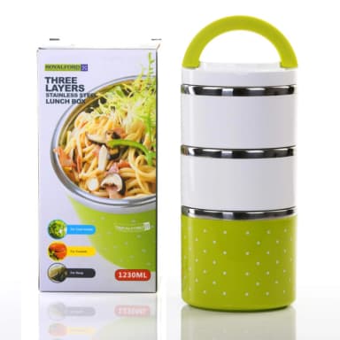 3 Layer Thermal Lunch Box, , Leakproof Food Storage Container with Double Handles Stainless Steel Insulated Box